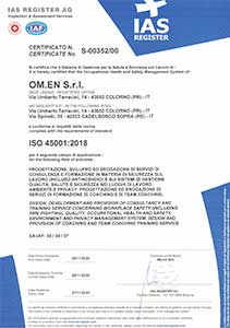 Certificato ISO45001:2018